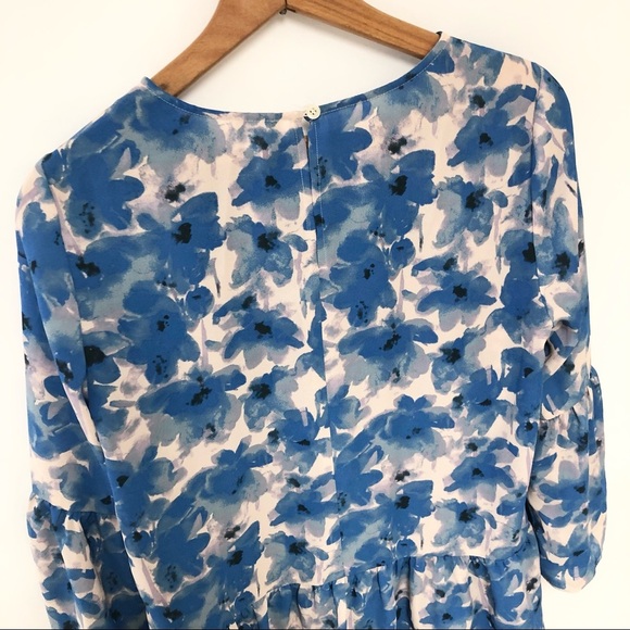 J Crew Blue Floral Print Peplum Blouse Sz XS - Picture 8 of 12